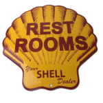 Vintage Shell Gasoline Sign – Rest Rooms Porcelain Gas Pump Plate Sign - Image 2