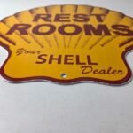 Vintage Shell Gasoline Sign – Rest Rooms Porcelain Gas Pump Plate Sign - Image 10
