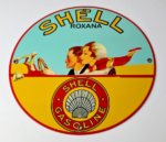 Vintage Shell Gasoline Sign – Roxana Old Automobile Gas Pump Plate Nozzle Sign - Image 2