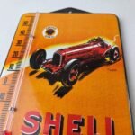 Vintage Shell Motor Oil Porcelain Sign – Gasoline Pump Ad Sign On Thermometer - Image 3