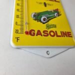 Vintage Shell Porcelain Sign – Green Streak Gasoline Pump Ad Sign On Thermometer - Image 11