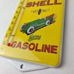Vintage Shell Porcelain Sign – Green Streak Gasoline Pump Ad Sign On Thermometer - Image 13