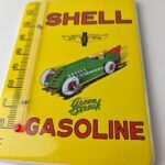 Vintage Shell Porcelain Sign – Green Streak Gasoline Pump Ad Sign On Thermometer - Image 4