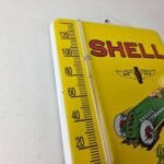 Vintage Shell Porcelain Sign – Green Streak Gasoline Pump Ad Sign On Thermometer - Image 5