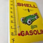 Vintage Shell Porcelain Sign – Green Streak Gasoline Pump Ad Sign On Thermometer - Image 6