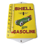 Vintage Shell Porcelain Sign – Green Streak Gasoline Pump Ad Sign On Thermometer - Image 2
