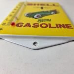 Vintage Shell Porcelain Sign – Green Streak Gasoline Pump Ad Sign On Thermometer - Image 10