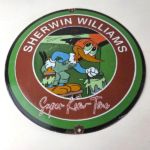 Vintage Sherwin Williams Sign – Paint Brush Painting Porcelain Gas Oil Pump Sign - Image 15