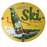 Vintage Ski Beverages Porcelain – Gas Pump Plate Soda Bottles Soda Pop Sign - Image 2
