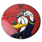 Vintage Smith & Wesson Porcelain Sign – Donald Duck Ad Gas Pump Firearms Sign - Image 2