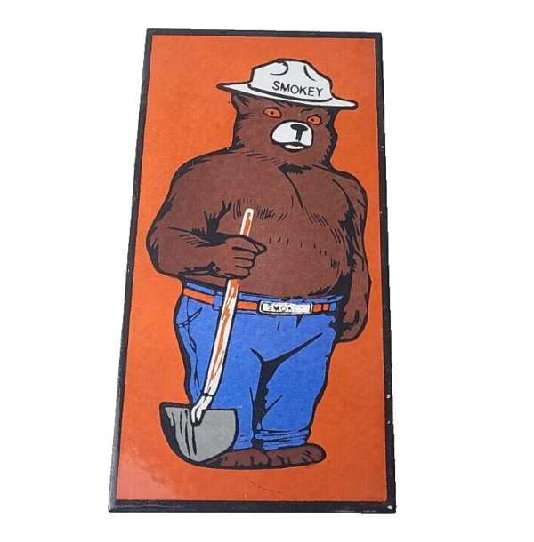 vintage-smokey-the-bear-sign-porcelain-forest-fires-gas-oil-service-pump-sign-306725902240-600x610-1.png Vintage Smokey the Bear Sign – Porcelain Forest Fires Gas Oil Service Pump Sign - Image 1