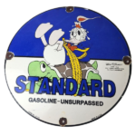 Vintage Standard Gasoline Sign – Gas Oil Pump Plate Walt Disney Porcelain Sign