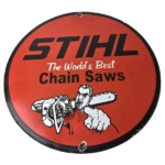 Vintage Stihl Chainsaw Sign – Porcelain Metal Store Display Advertising Gas Sign - Image 2