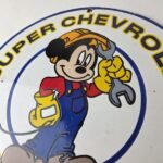 Vintage Super Chevrolet Sign – Porcelain Crossover Mickey Mouse Service Sign - Image 12