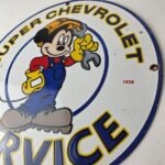 Vintage Super Chevrolet Sign – Porcelain Crossover Mickey Mouse Service Sign - Image 13