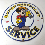 Vintage Super Chevrolet Sign – Porcelain Crossover Mickey Mouse Service Sign - Image 15