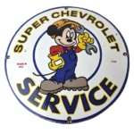 Vintage Super Chevrolet Sign – Porcelain Crossover Mickey Mouse Service Sign - Image 2
