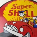 Vintage Super Shell Gasoline Sign – Donald Duck Automobile Gas Oil Pump Sign - Image 3