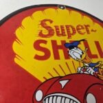 Vintage Super Shell Gasoline Sign – Donald Duck Automobile Gas Oil Pump Sign - Image 5
