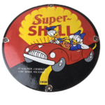 Vintage Super Shell Gasoline Sign – Donald Duck Automobile Gas Oil Pump Sign - Image 2