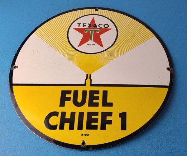 Vintage Texaco Gasoline Sign – 12" Fuel Chief 1 Gas Pump Plate Porcelain Sign