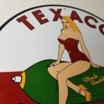 Vintage Texaco Gasoline Sign – Blonde Bombshell Gas Pump Ad Porcelain Sign - Image 5