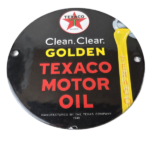 Vintage Texaco Gasoline Sign – Clean Clear Golden Porcelain Gas Pump Sign - Image 2