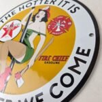 Vintage Texaco Gasoline Sign – Fire Pole Fire Chief Gas Pump Ad Porcelain Sign - Image 13