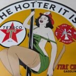 Vintage Texaco Gasoline Sign – Fire Pole Fire Chief Gas Pump Ad Porcelain Sign - Image 3