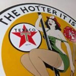 Vintage Texaco Gasoline Sign – Fire Pole Fire Chief Gas Pump Ad Porcelain Sign - Image 5