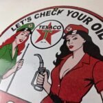 Vintage Texaco Gasoline Sign – Lets Check Gas Attendants Porcelain Pump Sign - Image 12