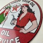 Vintage Texaco Gasoline Sign – Lets Check Gas Attendants Porcelain Pump Sign - Image 13