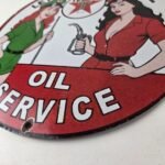 Vintage Texaco Gasoline Sign – Lets Check Gas Attendants Porcelain Pump Sign - Image 14