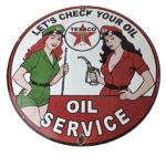 Vintage Texaco Gasoline Sign – Lets Check Gas Attendants Porcelain Pump Sign