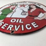 Vintage Texaco Gasoline Sign – Lets Check Gas Attendants Porcelain Pump Sign - Image 10
