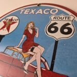 Vintage Texaco Gasoline Sign – Route 66 Gas Station Porcelain Chevy Bel Air Sign - Image 12