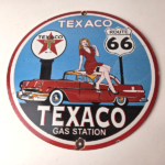 Vintage Texaco Gasoline Sign – Route 66 Gas Station Porcelain Chevy Bel Air Sign - Image 15
