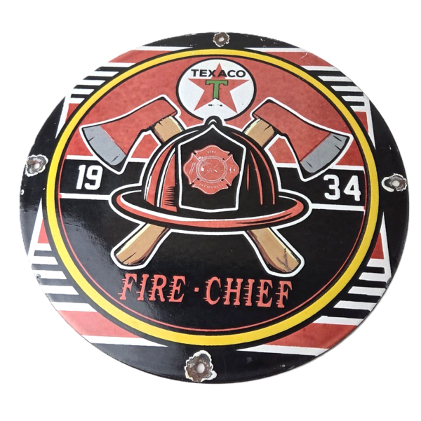 vintage-texaco-sign-fire-fighter-chief-gasoline-service-gas-porcelain-sign-306632732574-600x600-1.png Vintage Texaco Sign – Fire Fighter Chief Gasoline Service Gas Porcelain Sign - Image 1