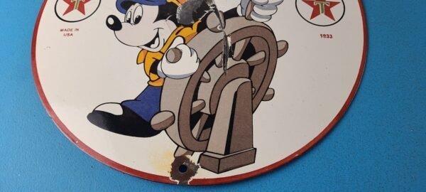 Vintage Texaco Sign – Gas Marine Products Porcelain Mickey Mouse Sign - Image 12