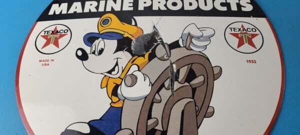Vintage Texaco Sign – Gas Marine Products Porcelain Mickey Mouse Sign - Image 4
