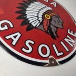 Vintage Tioga Gasoline Sign – Native American Indian Chief Gas Porcelain Sign - Image 11