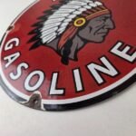 Vintage Tioga Gasoline Sign – Native American Indian Chief Gas Porcelain Sign - Image 14
