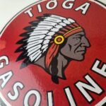Vintage Tioga Gasoline Sign – Native American Indian Chief Gas Porcelain Sign - Image 4