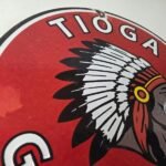 Vintage Tioga Gasoline Sign – Native American Indian Chief Gas Porcelain Sign - Image 5