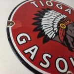 Vintage Tioga Gasoline Sign – Native American Indian Chief Gas Porcelain Sign - Image 6