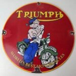 Vintage Triumph Sign – Porcelain Automobiles Popeye Original Gas Oil Pump Sign - Image 15