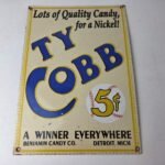 Vintage Ty Cobb Baseball Sign – MLB Candy Michigan Porcelain Gas Sign - Image 15