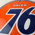Vintage Union 76 Gasoline Sign – Porcelain Gas Motor Oil Service Pump Sign - Image 3