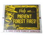 Vintage USA Forest Service Sign – Smokey the Bear Hiking Gas Porcelain Sign