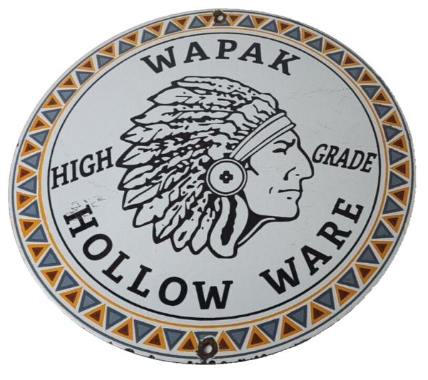 vintage-wapak-hollow-ware-gasoline-sign-indian-chief-gas-pump-porcelain-sign-306214653230-600x533-1.png Vintage Wapak Hollow Ware Gasoline Sign – Indian Chief Gas Pump Porcelain Sign - Image 1